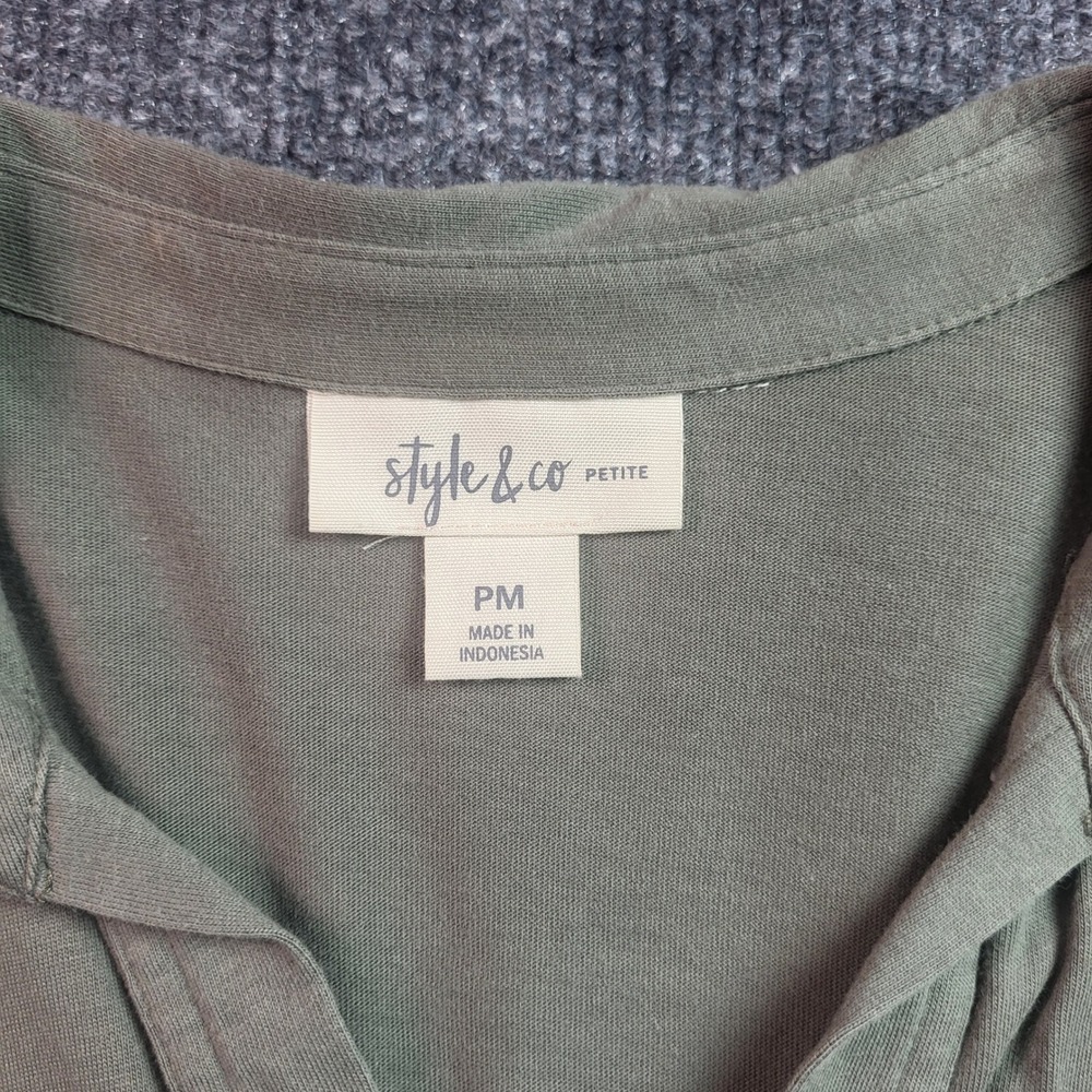 Style & Co Petite PM Olive Green Cotton Utility Button Down Roll Tab Shirt - Picture 2 of 8